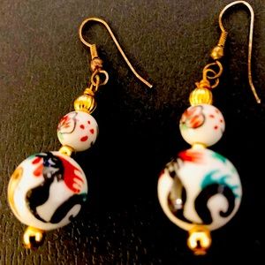 Vintage Chinese Hand Painted Porcelain Dragon Earrings